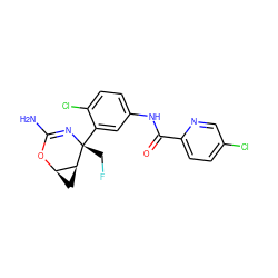 NC1=N[C@](CF)(c2cc(NC(=O)c3ccc(Cl)cn3)ccc2Cl)[C@H]2C[C@H]2O1 ZINC000226079878