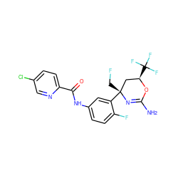 NC1=N[C@](CF)(c2cc(NC(=O)c3ccc(Cl)cn3)ccc2F)C[C@@H](C(F)(F)F)O1 ZINC000205337414