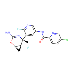 NC1=N[C@](CF)(c2cc(NC(=O)c3ccc(Cl)cn3)cnc2F)[C@H]2C[C@H]2O1 ZINC000226070221