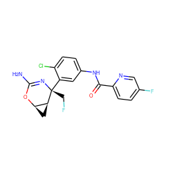 NC1=N[C@](CF)(c2cc(NC(=O)c3ccc(F)cn3)ccc2Cl)[C@H]2C[C@H]2O1 ZINC000226070531