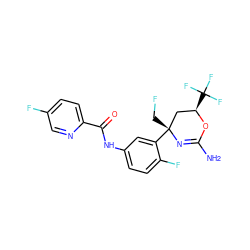 NC1=N[C@](CF)(c2cc(NC(=O)c3ccc(F)cn3)ccc2F)C[C@@H](C(F)(F)F)O1 ZINC000221097765