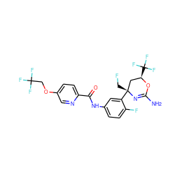 NC1=N[C@](CF)(c2cc(NC(=O)c3ccc(OCC(F)(F)F)cn3)ccc2F)C[C@@H](C(F)(F)F)O1 ZINC000141979583