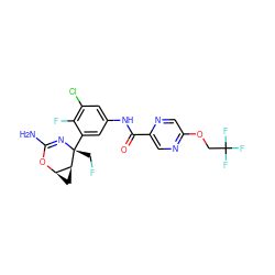 NC1=N[C@](CF)(c2cc(NC(=O)c3cnc(OCC(F)(F)F)cn3)cc(Cl)c2F)[C@H]2C[C@H]2O1 ZINC000226058200