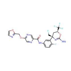 NC1=N[C@](CF)(c2cc(NC(=O)c3cnc(OCc4ncco4)cn3)ccc2F)C[C@@H](C(F)(F)F)O1 ZINC000223525981