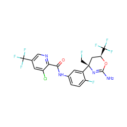 NC1=N[C@](CF)(c2cc(NC(=O)c3ncc(C(F)(F)F)cc3Cl)ccc2F)C[C@@H](C(F)(F)F)O1 ZINC000223543972