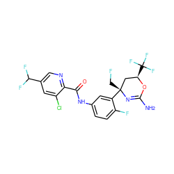 NC1=N[C@](CF)(c2cc(NC(=O)c3ncc(C(F)F)cc3Cl)ccc2F)C[C@@H](C(F)(F)F)O1 ZINC000223523725