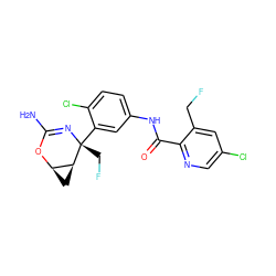 NC1=N[C@](CF)(c2cc(NC(=O)c3ncc(Cl)cc3CF)ccc2Cl)[C@H]2C[C@H]2O1 ZINC000226102648