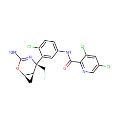 NC1=N[C@](CF)(c2cc(NC(=O)c3ncc(Cl)cc3Cl)ccc2Cl)[C@H]2C[C@H]2O1 ZINC000226071641