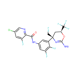 NC1=N[C@](CF)(c2cc(NC(=O)c3ncc(Cl)cc3F)cc(F)c2F)C[C@@H](C(F)(F)F)O1 ZINC000223534622