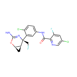 NC1=N[C@](CF)(c2cc(NC(=O)c3ncc(Cl)cc3F)ccc2Cl)[C@H]2C[C@H]2O1 ZINC000226070428