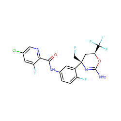 NC1=N[C@](CF)(c2cc(NC(=O)c3ncc(Cl)cc3F)ccc2F)C[C@@H](C(F)(F)F)O1 ZINC000223538628