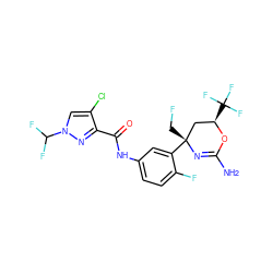 NC1=N[C@](CF)(c2cc(NC(=O)c3nn(C(F)F)cc3Cl)ccc2F)C[C@@H](C(F)(F)F)O1 ZINC000142571823