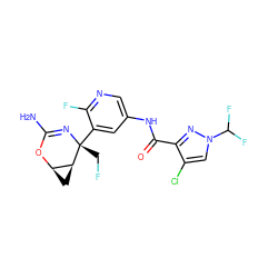 NC1=N[C@](CF)(c2cc(NC(=O)c3nn(C(F)F)cc3Cl)cnc2F)[C@H]2C[C@H]2O1 ZINC000226081310