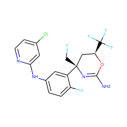 NC1=N[C@](CF)(c2cc(Nc3cc(Cl)ccn3)ccc2F)C[C@@H](C(F)(F)F)O1 ZINC000218663969