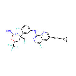 NC1=N[C@](CF)(c2cc(Nc3ncc(F)c4cc(C#CC5CC5)cnc34)ccc2F)C[C@@H](C(F)(F)F)O1 ZINC000224222335