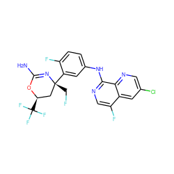 NC1=N[C@](CF)(c2cc(Nc3ncc(F)c4cc(Cl)cnc34)ccc2F)C[C@@H](C(F)(F)F)O1 ZINC000223535919