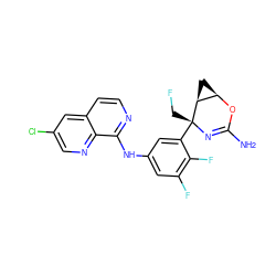 NC1=N[C@](CF)(c2cc(Nc3nccc4cc(Cl)cnc34)cc(F)c2F)[C@H]2C[C@H]2O1 ZINC000217609280