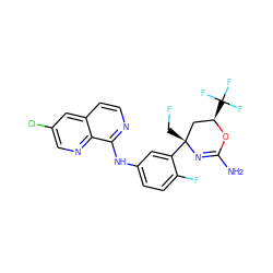 NC1=N[C@](CF)(c2cc(Nc3nccc4cc(Cl)cnc34)ccc2F)C[C@@H](C(F)(F)F)O1 ZINC000218659369