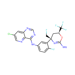 NC1=N[C@](CF)(c2cc(Nc3ncnc4cc(Cl)cnc34)ccc2F)C[C@@H](C(F)(F)F)O1 ZINC000223536386