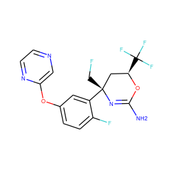 NC1=N[C@](CF)(c2cc(Oc3cnccn3)ccc2F)C[C@@H](C(F)(F)F)O1 ZINC000218663125