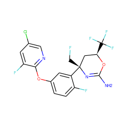 NC1=N[C@](CF)(c2cc(Oc3ncc(Cl)cc3F)ccc2F)C[C@@H](C(F)(F)F)O1 ZINC000223534934