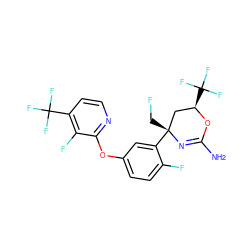 NC1=N[C@](CF)(c2cc(Oc3nccc(C(F)(F)F)c3F)ccc2F)C[C@@H](C(F)(F)F)O1 ZINC000223545148