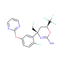 NC1=N[C@](CF)(c2cc(Oc3ncccn3)ccc2F)C[C@@H](C(F)(F)F)O1 ZINC000223558010