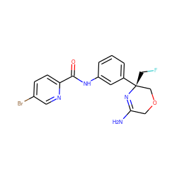 NC1=N[C@](CF)(c2cccc(NC(=O)c3ccc(Br)cn3)c2)COC1 ZINC000113658536