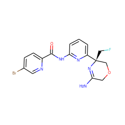 NC1=N[C@](CF)(c2cccc(NC(=O)c3ccc(Br)cn3)n2)COC1 ZINC000143063003