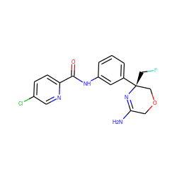 NC1=N[C@](CF)(c2cccc(NC(=O)c3ccc(Cl)cn3)c2)COC1 ZINC000169335901