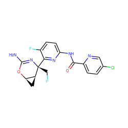 NC1=N[C@](CF)(c2nc(NC(=O)c3ccc(Cl)cn3)ccc2F)[C@H]2C[C@H]2O1 ZINC000226111127