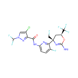 NC1=N[C@](CF)(c2nc(NC(=O)c3nn(C(F)F)cc3Cl)ccc2F)C[C@@H](C(F)(F)F)O1 ZINC000221150513