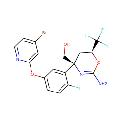 NC1=N[C@](CO)(c2cc(Oc3cc(Br)ccn3)ccc2F)C[C@@H](C(F)(F)F)O1 ZINC000223544122