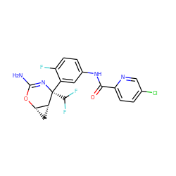 NC1=N[C@](c2cc(NC(=O)c3ccc(Cl)cn3)ccc2F)(C(F)F)[C@@H]2C[C@@H]2O1 ZINC000226081651