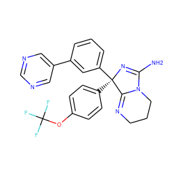 NC1=N[C@](c2ccc(OC(F)(F)F)cc2)(c2cccc(-c3cncnc3)c2)C2=NCCCN12 ZINC000034631231