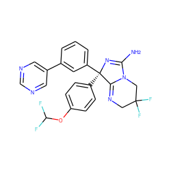 NC1=N[C@](c2ccc(OC(F)F)cc2)(c2cccc(-c3cncnc3)c2)C2=NCC(F)(F)CN12 ZINC000073294945