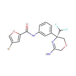 NC1=N[C@](c2cccc(NC(=O)c3cc(Br)co3)c2)(C(F)F)COC1 ZINC000113659258