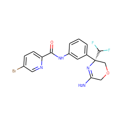 NC1=N[C@](c2cccc(NC(=O)c3ccc(Br)cn3)c2)(C(F)F)COC1 ZINC000113655723