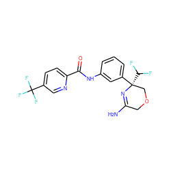 NC1=N[C@](c2cccc(NC(=O)c3ccc(C(F)(F)F)cn3)c2)(C(F)F)COC1 ZINC000113657530