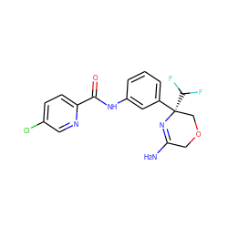 NC1=N[C@](c2cccc(NC(=O)c3ccc(Cl)cn3)c2)(C(F)F)COC1 ZINC000113659023