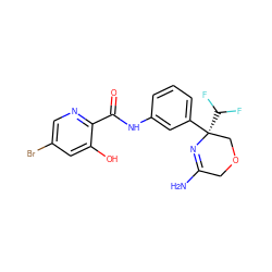 NC1=N[C@](c2cccc(NC(=O)c3ncc(Br)cc3O)c2)(C(F)F)COC1 ZINC000113657687