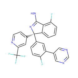 NC1=N[C@](c2ccnc(C(F)(F)F)c2)(c2ccc(F)c(-c3cncnc3)c2)c2cccc(F)c21 ZINC000095572727