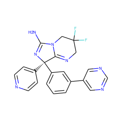 NC1=N[C@](c2ccncc2)(c2cccc(-c3cncnc3)c2)C2=NCC(F)(F)CN12 ZINC000073294937