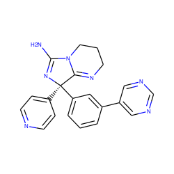 NC1=N[C@](c2ccncc2)(c2cccc(-c3cncnc3)c2)C2=NCCCN12 ZINC000073312494