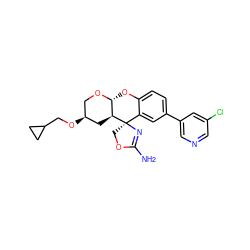 NC1=N[C@]2(CO1)c1cc(-c3cncc(Cl)c3)ccc1O[C@H]1OC[C@H](OCC3CC3)C[C@@H]12 ZINC000095571842