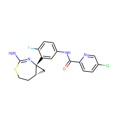 NC1=N[C@]2(c3cc(NC(=O)c4ccc(Cl)cn4)ccc3F)C[C@@H]2CCS1 ZINC000095590060