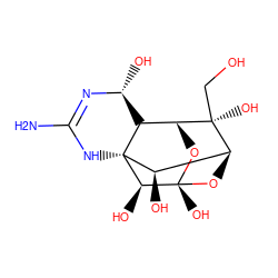 NC1=N[C@H](O)[C@H]2[C@H]3O[C@]4(O)O[C@@H]([C@@H](O)[C@@]2(N1)[C@@H]4O)[C@]3(O)CO ZINC000013780673