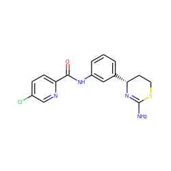 NC1=N[C@H](c2cccc(NC(=O)c3ccc(Cl)cn3)c2)CCS1 ZINC000141676515