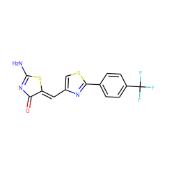 NC1=NC(=O)/C(=C/c2csc(-c3ccc(C(F)(F)F)cc3)n2)S1 ZINC000223086322