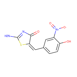 NC1=NC(=O)/C(=C\c2ccc(O)c([N+](=O)[O-])c2)S1 ZINC000013556738